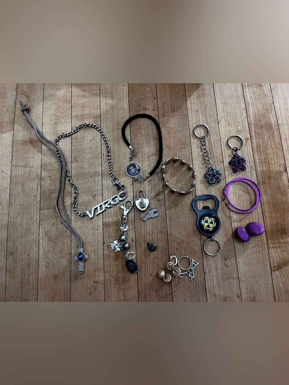 Vtg 90s Y2K Spice Girls Photo Bracelet, Virgo Necklace, Heart Lock Mall Goth lot